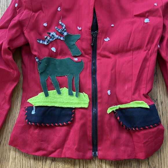 The Limited Red Christmas Holiday Sweater Blazer With Reindeer And Snow - Picture 2 of 6
